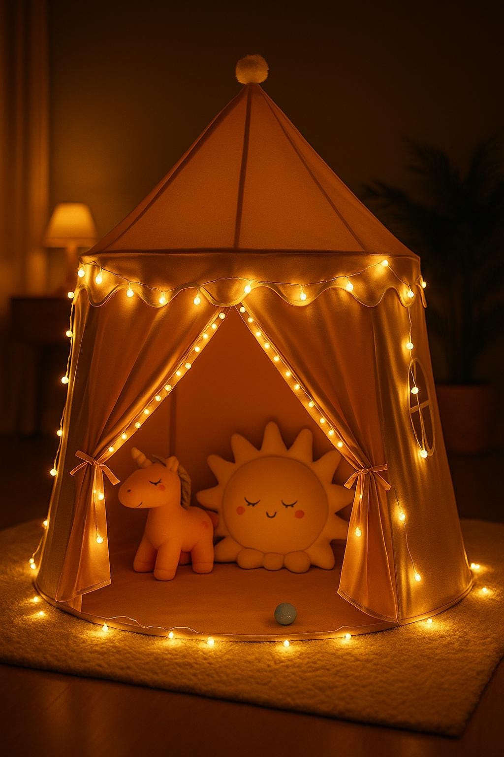 Pink & Gray Castle Tent for Kids – Foldable Indoor Tent with Mat
