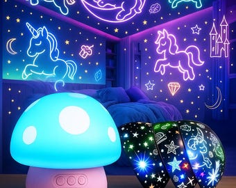 Rainbow Mushroom Night Light – Star & Unicorn Projector | Baby Girl or Boy Gift
