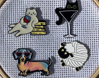 Animal Enamel Needle Minder: Cat, Dog, Sheep Designs