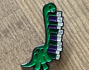 Bookish Dino Enamel Pin Needle Minder | embroidery needlepoint