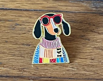 Retro Cool Dachshund Needle Minder Pin | Weiner Dog Enamel Pin