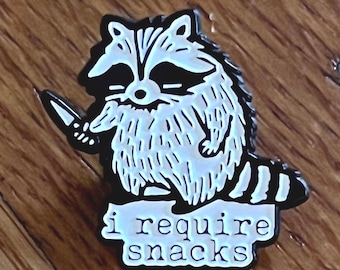 I Require Snack Stabby Raccoon Enamel Needle Minder Pin