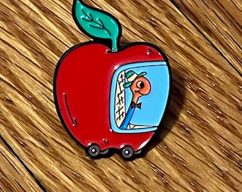 Lowly Worm Busytown Driving Apple Car Enamel Needle Minder Pin