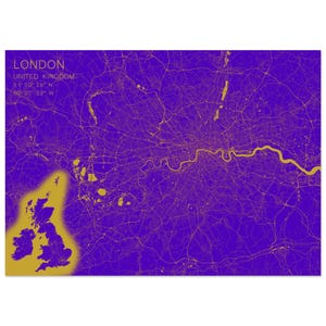 Arte mural con mapa de Londres dorado y azul - Paisaje de espuma