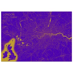 Gold and Blue London Map Wall Art - Museum-Quality Matte Paper Poster
