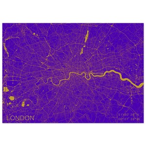 Mappa di Londra in oro e blu da parete - Poster su carta opaca di qualità museale