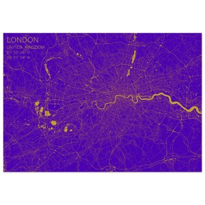 Póster de papel mate con calidad de museo (imperial) con mapa de Londres dorado y azul