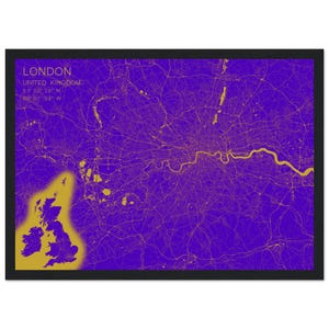 Gold and Blue London Map Wall Art - Fine Art Wooden Framed Poster