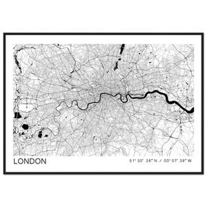 Schwarz-Weiß-London Map Wandkunst - Premium Matte Papier mit Holzrahmen (Imperial)