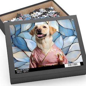 Whimsical Dog Puzzle with Floral Background - 120, 252, and 500 Pieces Labrador Retriever Portrait
