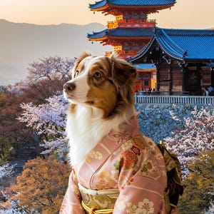 Australian Shepherd Dog in Kimono Puzzle, 110-1014 Piece Jigsaw Puzzle, Cute Pet Decor, Family Fun Activity, Gift for Animal Lovers