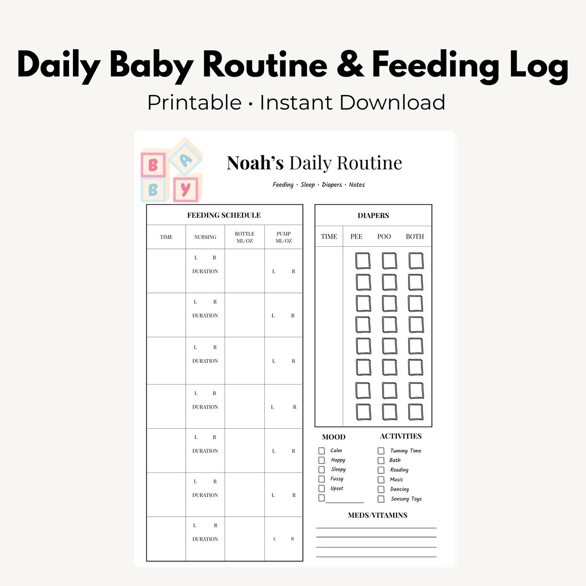 Baby Feeding & Routine Tracker Printable | Newborn Schedule (instant ...