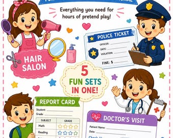 Kids Pretend Play Printables – 5 Fun Sets (Reusable)