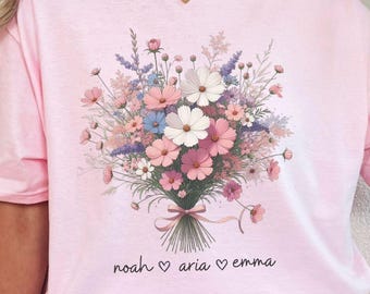 Custom Birth Month Flower Bouquet Shirt Personalized Mom Sshirt Custom Birthday Gift for Grandma Plant Mama Shirt Christmas Gift