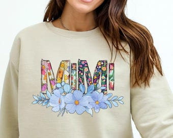 Custom Mimi Sweatshirt, Mimi Floral Sweatshirt, Personalized Mimi Crewneck Pullover, Christmas Gift For Mom, Gifts, Hoodies, Custom Clothing