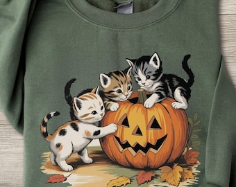 Vintage 90s Cat Halloween Sweatshirt, Retro Halloween Shirt, Spooky Season Tee, Pumpkin Shirt, Cat Lover Shirt, Black Cat, Spooky Season
