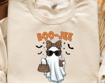 Boo-Jee Ghost Sweatshirt, Leopard Ghost Tee, Ghost Coffee Shirt, Funny Fall Shirt, Ghost Tee, Girly Halloween Gift, Boojee Shirt