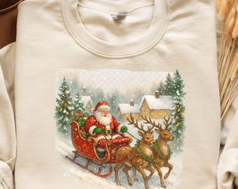 Vintage Santa Crewneck Sweatshirt, Unisex Nineties Retro Santa Claus Shirt, Christmas Women Men Top Holiday Reindeer Lover Gift Xmas Sweater