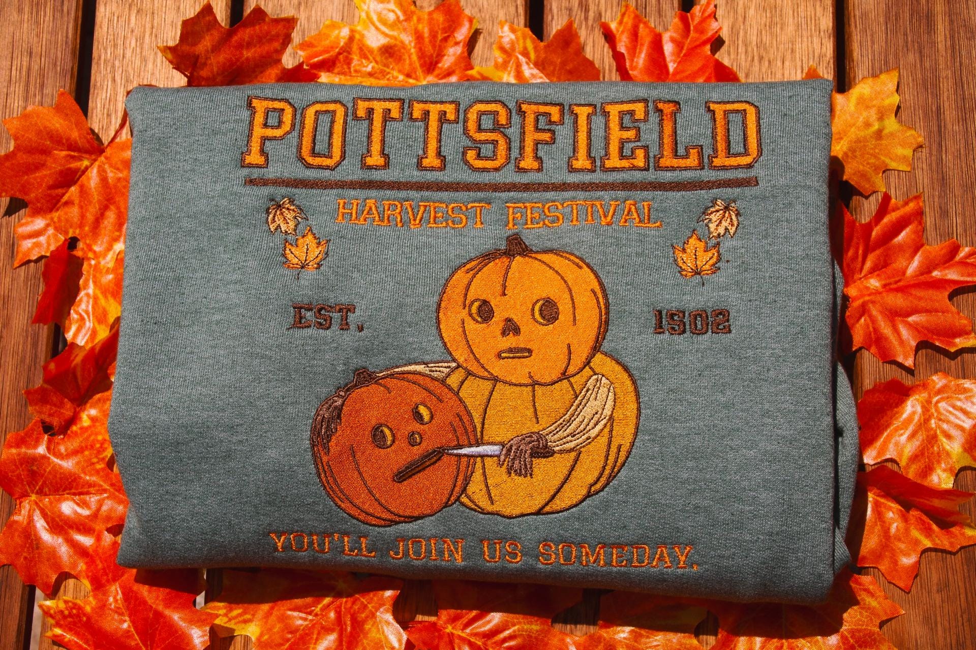 Pottsfield Harvest Festival Pumpkin Carver Embroidered Sweater inspired by Over The Garden Wall - Fall Autumn Halloween Shirt