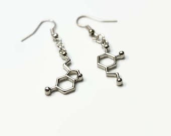 Happiness earrings, mismatched molecule earrings, chemistry jewelry for scientists