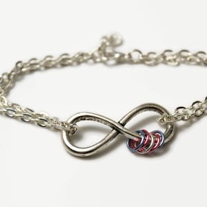 Trans pride bracelet, silver infinity bracelet, variations available, trans infinity bracelet, customizable bracelet for pride,