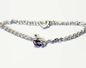 Bisexual serotonin anklet, chemistry jewelry, happiness anklet, molecule anklet