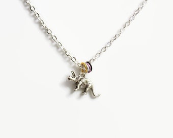 Nonbinary triceratops necklace, enby dinosaur necklace