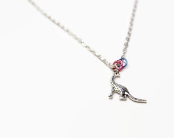 Bi brachiosaurus necklace, bi pride necklace, dinosaur jewelry, bi pride necklace