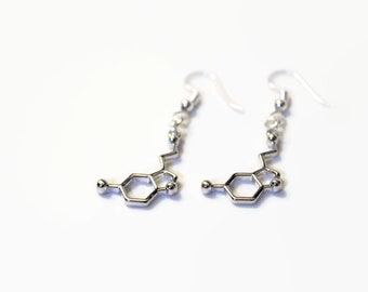 Serotonin earrings, happiness earrings, happiness jewelry, molecule earrings for chemists, serotonin earrings for scientists