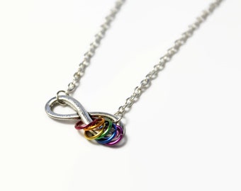 Gay pride necklace, infinity necklace, gay pride flag, rainbow necklace
