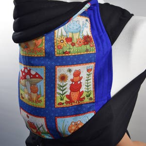 Mei Tai Baby Carrier, Meh-dai, Baby Sling, Baby Back Carrier, Baby Sling Wrap, Cotton, MNSdesigns, Reversible, Frog Diary on blue Ready Made
