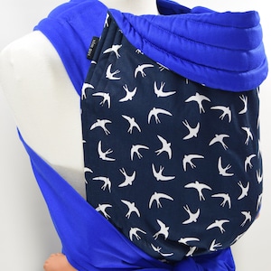 MEI TAI Baby Carrier Baby Sling MNSdesigns Soft Cotton Baby Wrap Carrier Indigo Swallow Birds Ready Made in UK