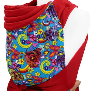 MNSdesigns Mei Tai Baby Sling Wrap Baby Wearing Best Baby Carrier Toddler Carrier Baby Back Carrier Sugar Skulls in Blue Ready Made in UK