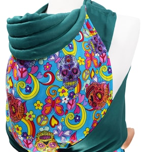 MNSdesigns Mei Tai Baby Sling Wrap Baby Wearing Best Baby Carrier Toddler Carrier Baby Back Carrier Sugar Skulls in Blue Ready Made in UK