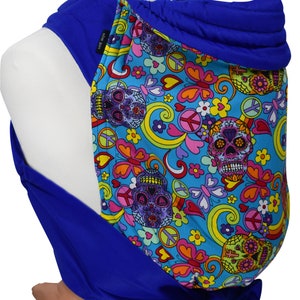 MNSdesigns Mei Tai Baby Sling Wrap Baby Wearing Best Baby Carrier Toddler Carrier Baby Back Carrier Sugar Skulls in Blue Ready Made in UK