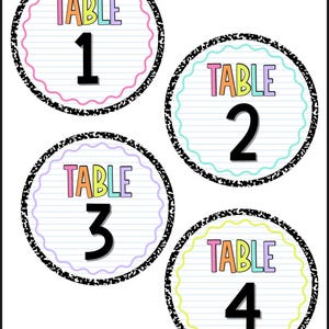 Notebook Brights Table Number Labels