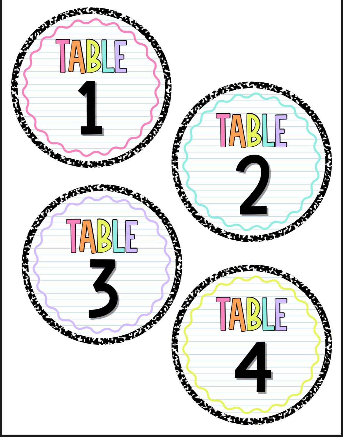 Notebook Brights Table Number Labels - Etsy