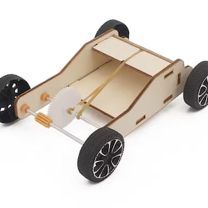 DIY Rubber Band Powered Car STEM Kit: Wooden Physics Experiment for Kids