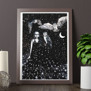 Fine Art Print of Goddess Nyx- Watercolor and Ink Illustration of Nox- Giclee Art Print by Rachael Caringella Tree Talker Art