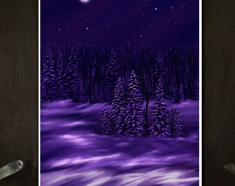 The Cat's View Purple Snow Winter Art Print by Rachael Caringella