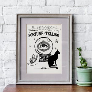 Vintage-Stil weiß und schwarz Glück erzählen Zeichen - Fine Art Print - Kristall Kugel lesen - Vintage-Stil psychische Nesien
