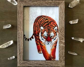 Stalking Tiger Print - Small Tiger Print- Tiger Art - 4x6 Art Print- mini art print - rachael caringella