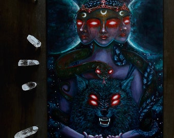 Hecate Painting Glow in the Dark Hekate Goddess Original Painting by Rachael Caringella Tree Talker Art