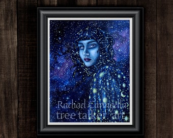 Fine Art Giclee Print - Made of Starlight - Starseed Woman - Mystic Woman Portrait - Fine Art Print - Tree Talker Art