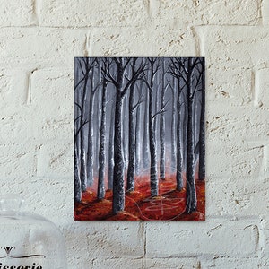 Red and Silver leaves - Misty Tree and foggy forest art  Giclee Art Print  - Fall forests by Rachael Caringella Tree Talker Art