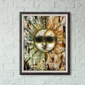 Sun and Moon 11x14 Giclée Art Print - Mied Media Astrology  -  Large Mixed Media Sun