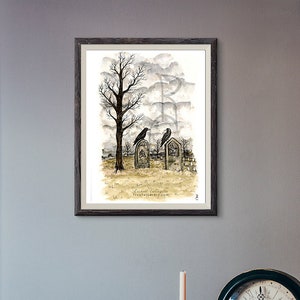 Crows in a Cemetery  - Romance of Crows  - Water Color Illustrations - Autumn Alchemy