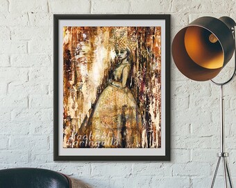 11x14 Giclée Art Print - Hand Enhanced Gold Leaf Art Print -  Large Mixed Media Woman Portrait