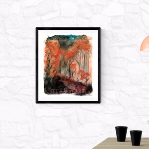 Giclée Art Print - Mixed Media Art - The Golden Spaces - Splatter Art - Golden Forest - By Rachael Caringella  Tree Talker Art