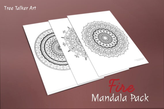 mandala coloring pages pack of 3 fire element etsy